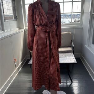 SHEIN Red Wrap Dress with Bishop Sleeves and Plunge Neckline!